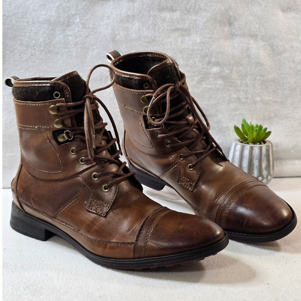 ZARA MAN Leather Lace Up Ankle Boots Brown Cap Toe Size 10/ 43 EU - Picture 7 of 11